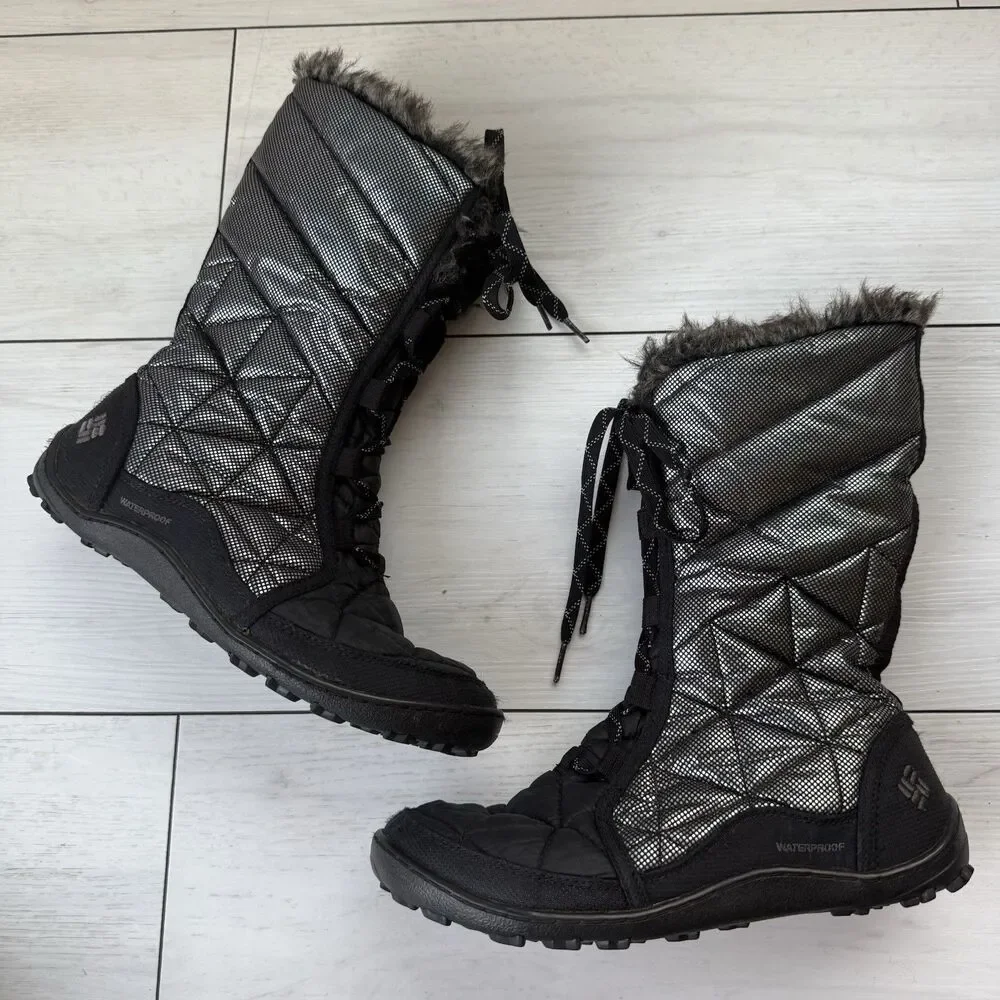 Columbia Shoe Omni-Grip 200 Grams Women 8 Snow Boots Waterproof Black Faux Fur
